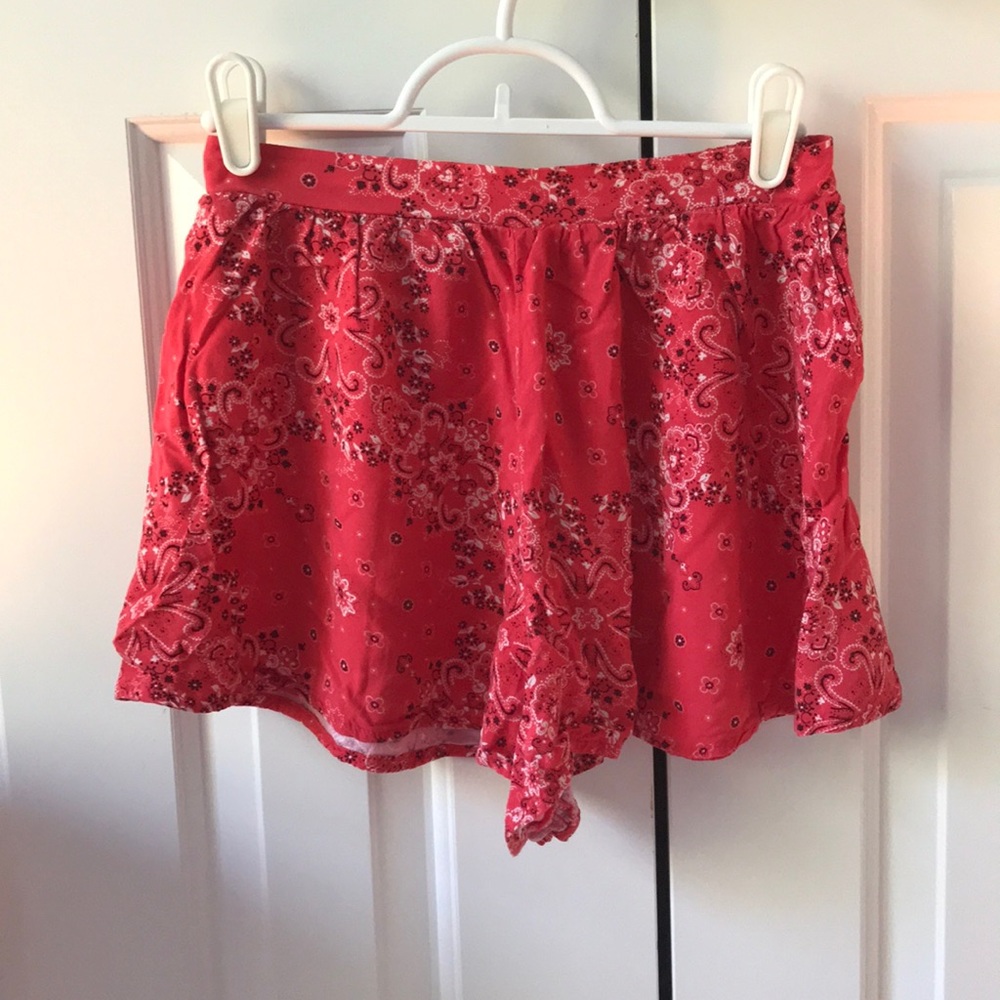 Pink skort with paisley design.
